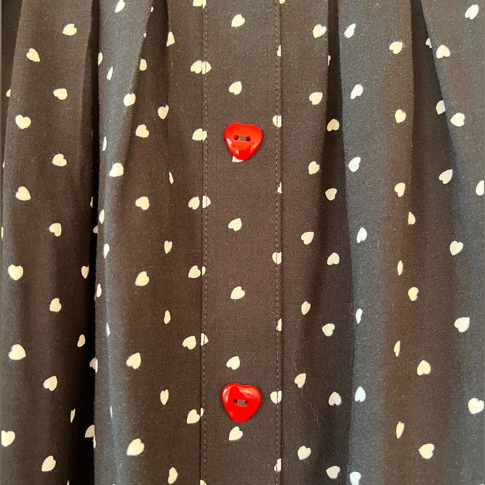 WOMEN’S HELL BUNNY A-LINE BLACK W/ POLKA DOTS SKIRT W/ POCKETS HEART BUTTONS EUC - Picture 11 of 16